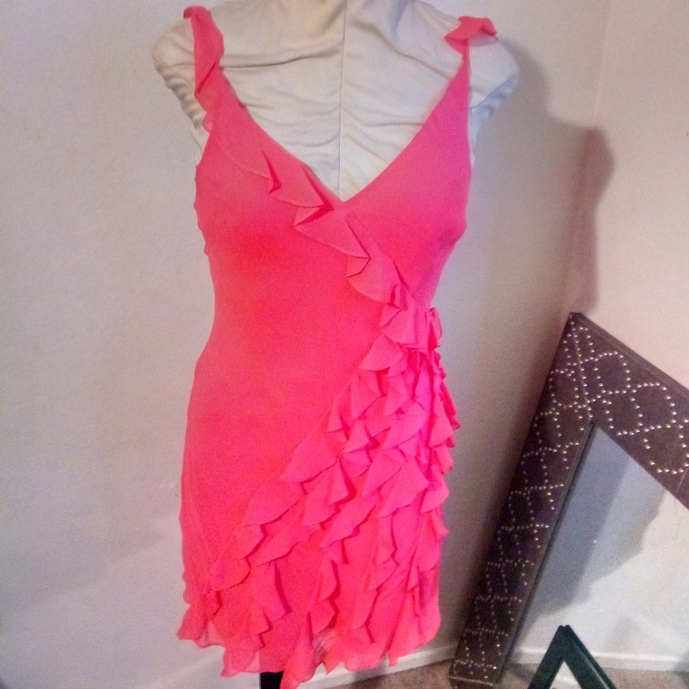 BCBG MAXAZRIA SILK RUFFLED DRESS